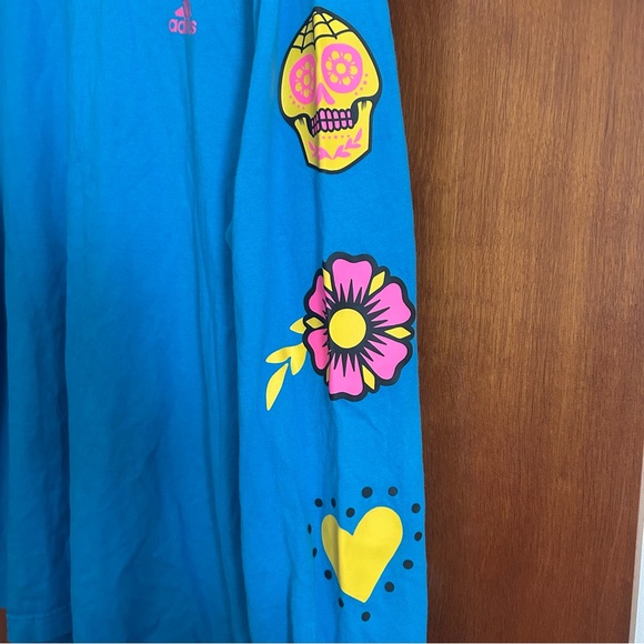 Men’s Adidas Turquoise Long Sleeve with Colorful Sleeve Graphics - Picture 2 of 3